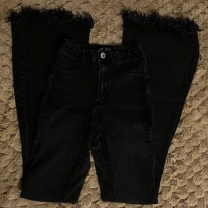 Elegant Black Frayed Hem Boot Cut Jeans